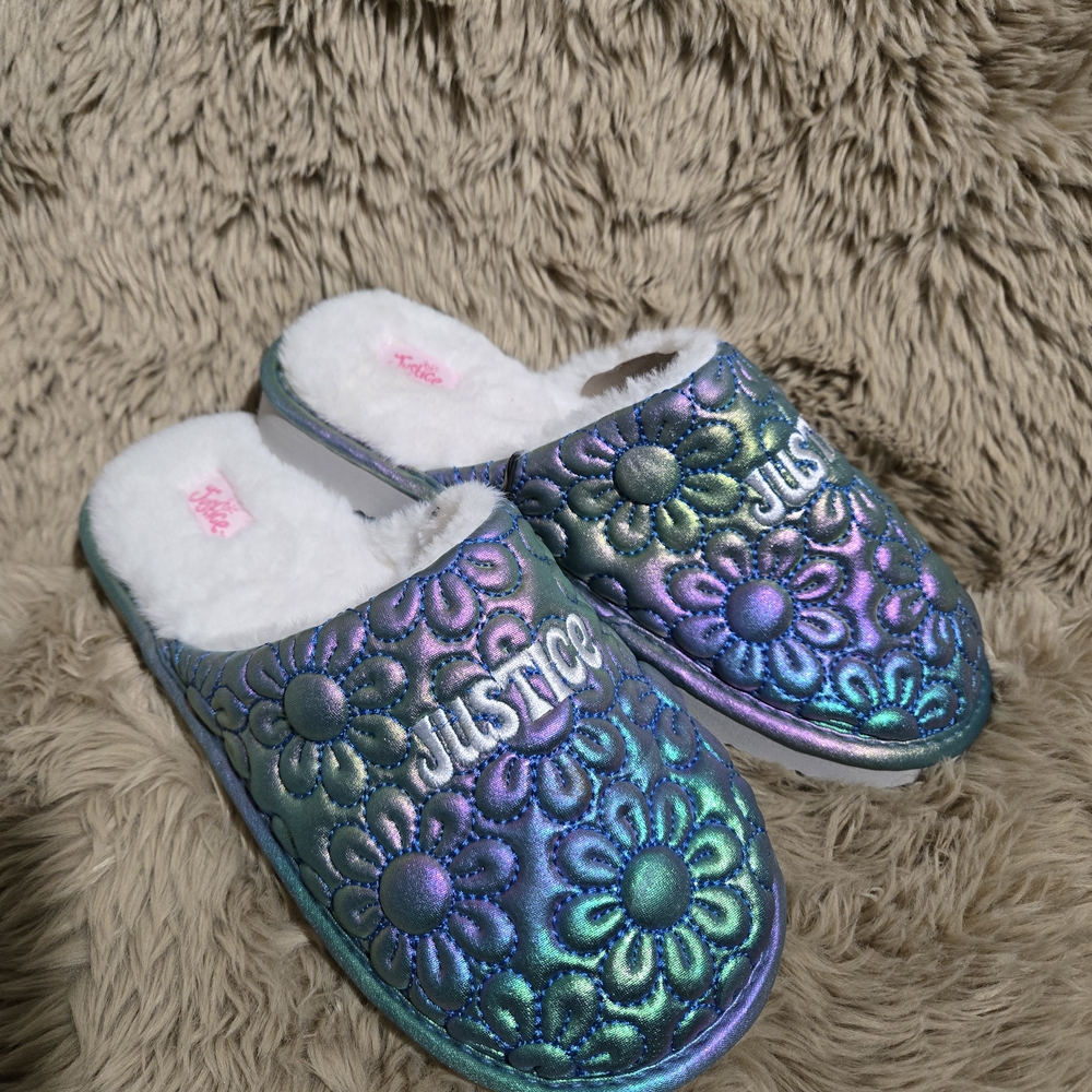 Justice Iridescent Floral Slippers